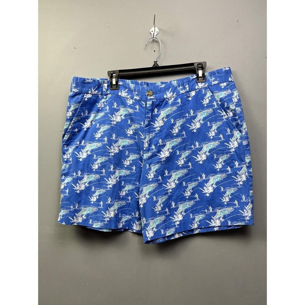 Southern Proper Shorts Mens 40 Blue Sportsman Collection Fly Fishing Print‎